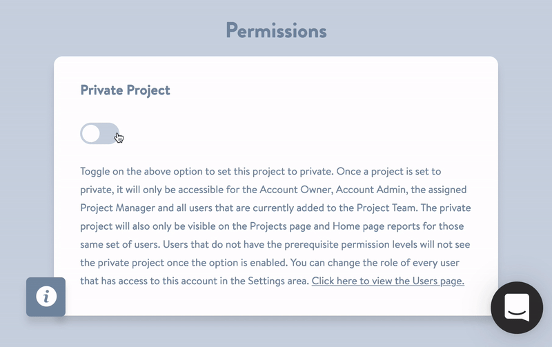 New Feature - Private Projects Toggle
